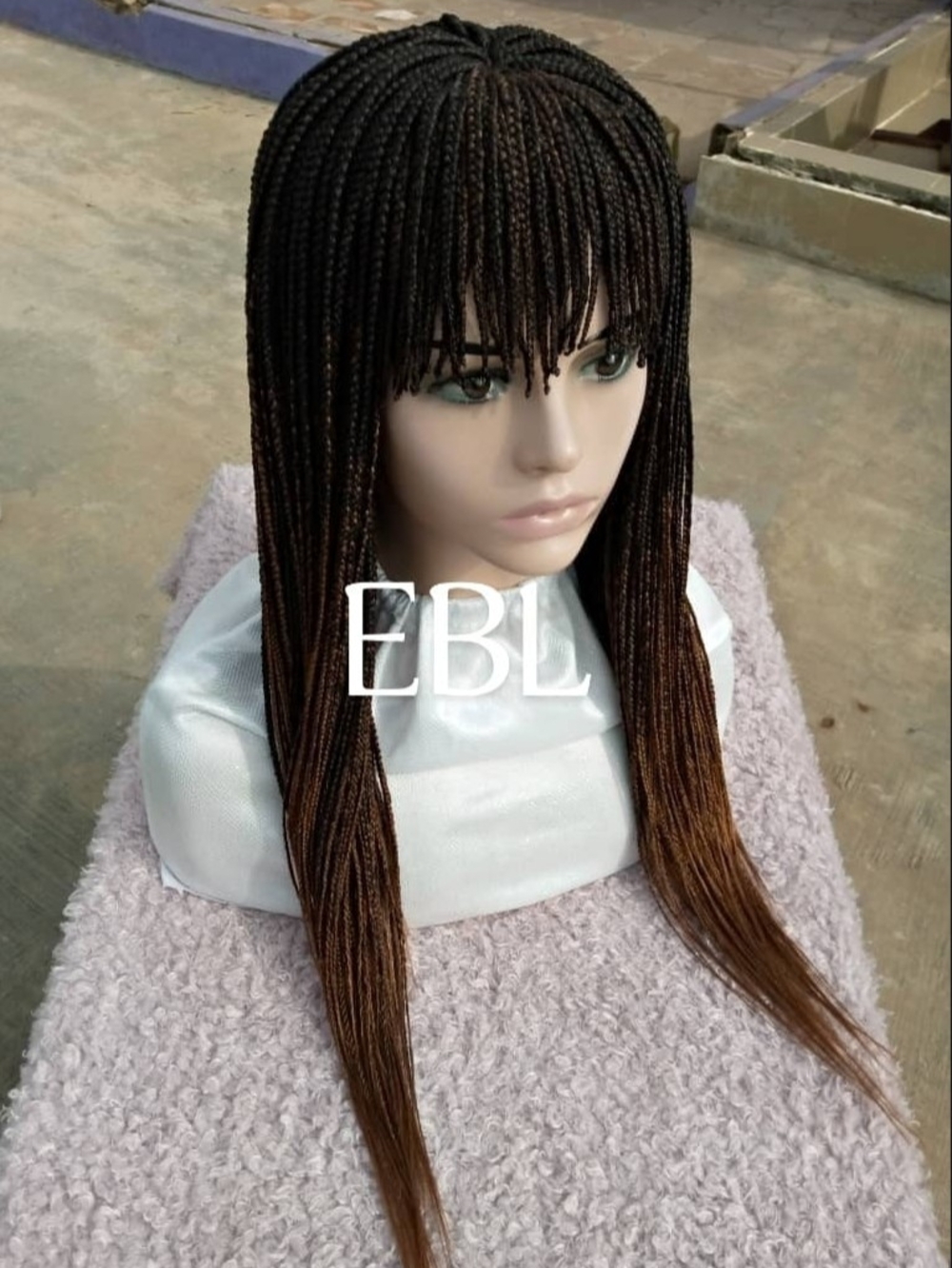 Braided Wig with Bangs Brown Ombre